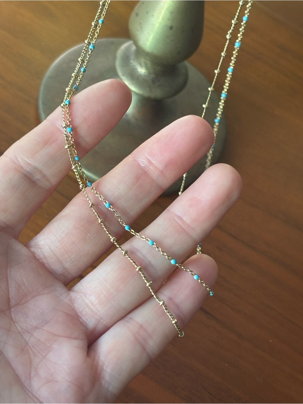 Gorjana Gold Layered Necklace Turquoise Beads Dainty Double Strand